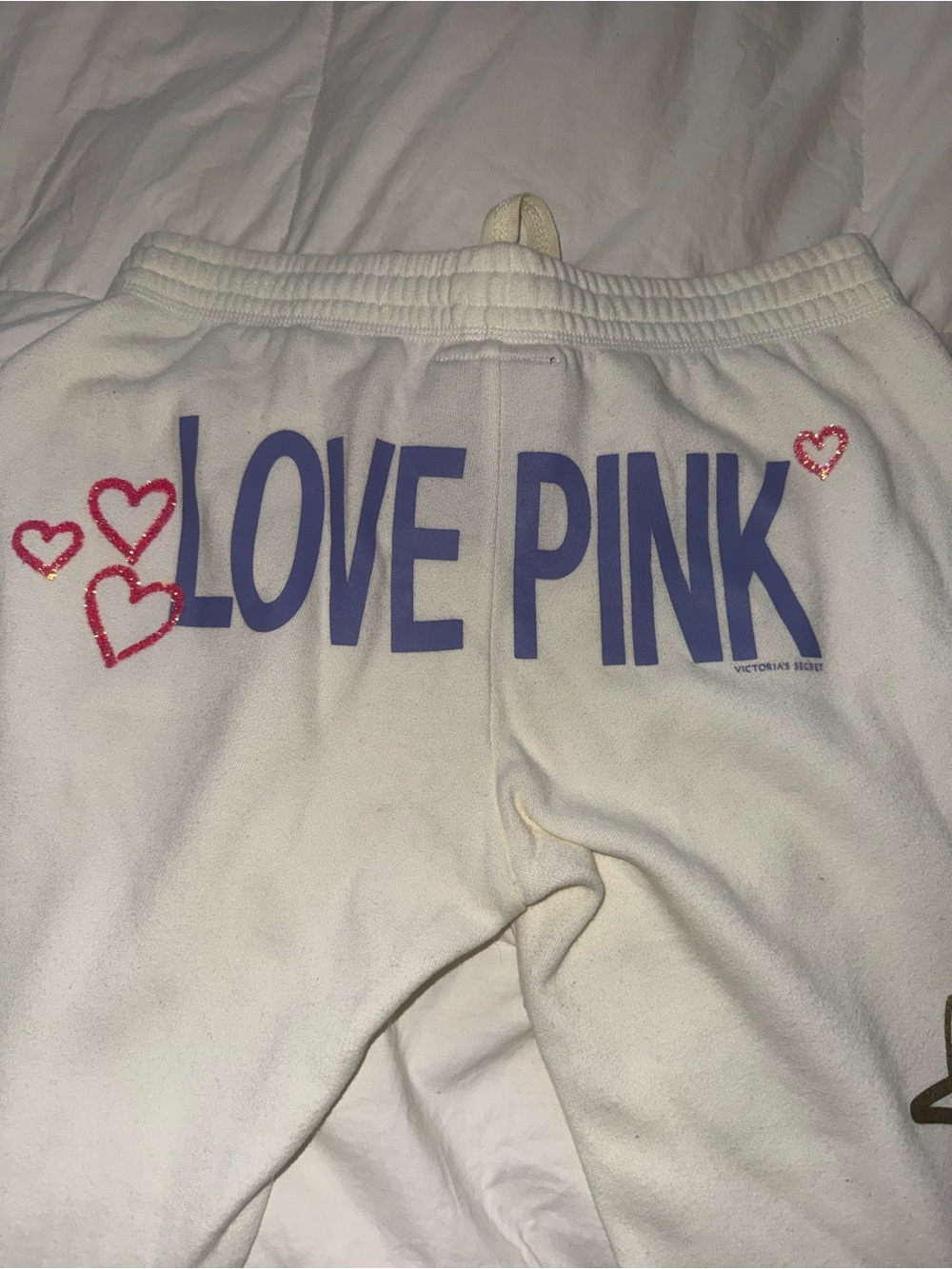 PINK Victoria's Secret White 'LOVE PINK' Sweatpants